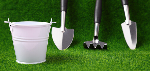 Graden tools set on green grass