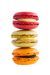 Stack of Red Velvet, Pistachio, and Chocolate and Mandarin Macaron Cookies on Transparent PNG