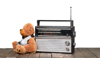 Retro toy Bear and radio recorder