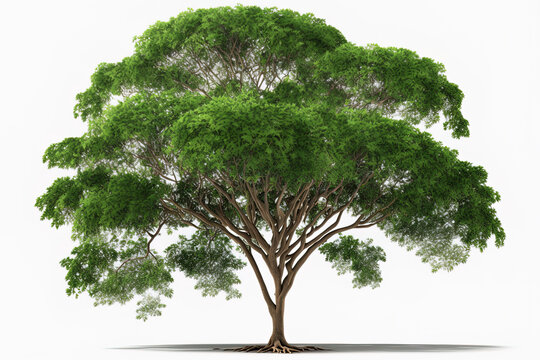 Isolated Samanea saman Tree against a white background. Isolated Rain Tree on a white background. East Indian Walnut Tree and Monkey Pod isolated on white. Generative AI