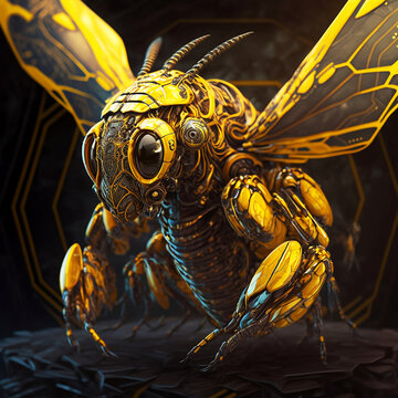 A Futuristic Cyberpunk Bee Digital Artwork