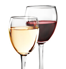 Red and white wine in glasses