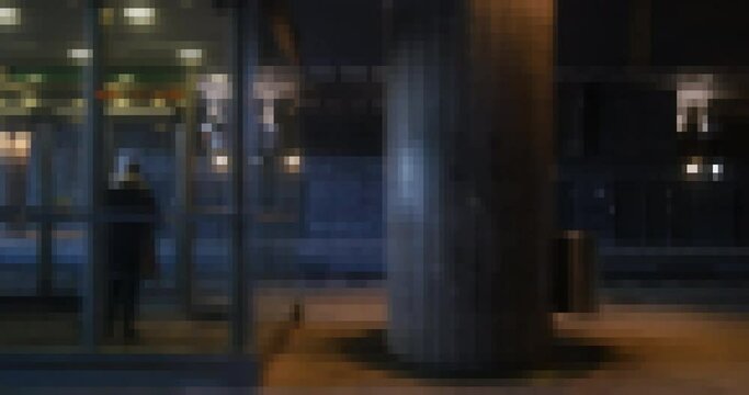 Digital scene with train leaving station platform pixelated view in metaverse conceptual reality imagination virtual and real world - cybersapce hypothesized iteration of the internet, supporting pers