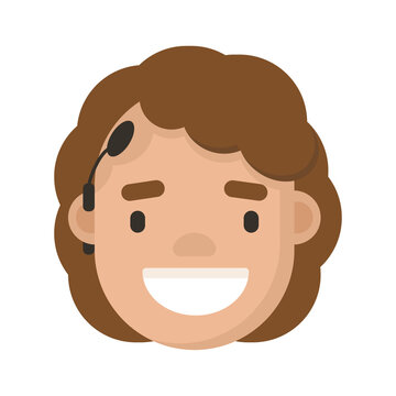 Young woman smiling face with cochlear implant. Head, avatar, profile picture, portrait, flat icon.