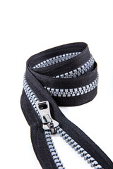 Jacket Winter Coat Black Tape Heavy Duty Zippers Large Molded Plastic Zippers. Close-up of zipper...