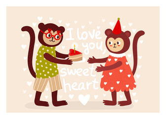 Funny card with cute monkeys
