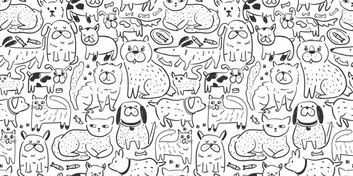 print with doodle cats and dogs