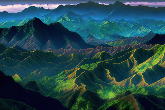 Philippines Mountains In Layers. Generative AI