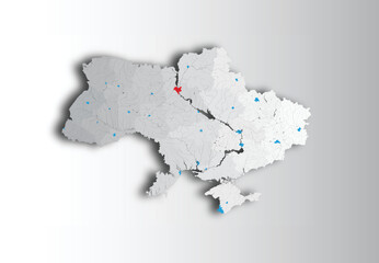 Map of Ukraine with rivers and lakes. The map shows oblasts and small maps of their centers (in blue). You can use all this maps (map of Ukraine, maps of oblasts, maps of cities) - separately. - 560559969