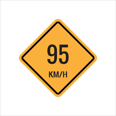 95 kmh Isolated Road Maximum Speed limit sign icon on white background vector illustration.
