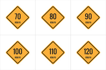70 up to 120 km Maximum Speed limit sign icon on white background vector illustration. - obrazy, fototapety, plakaty