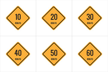 10 up to 60 km Maximum Speed limit sign icon on white background vector illustration.
