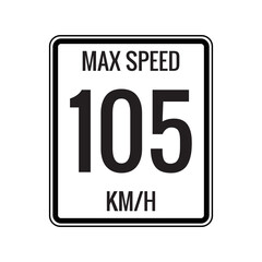 Maximum Speed limit sign 105 kmh sign icon on white background vector illustration