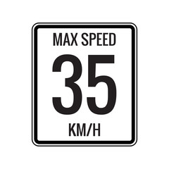 Maximum Speed limit sign 35 kmh sign icon on white background vector illustration
