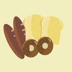 vector images of assorted delicious breads suitable for creating animations, children's books or food designs