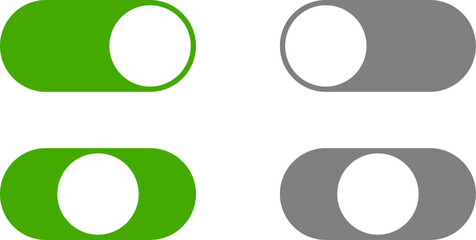 On Off Switch Button Slider Icon Set. Vector Image.