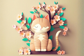 paper craft style cat . sketch art for artist creativity and inspiration. generative AI	
