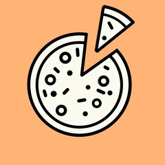 icon of a whole pizza with a thin line slice 