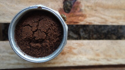Coffee Powder: Moka Pot. Coffee machine.
Preparing coffee in a moka pot. Coffee maker ready for coffee. Italian coffee. 