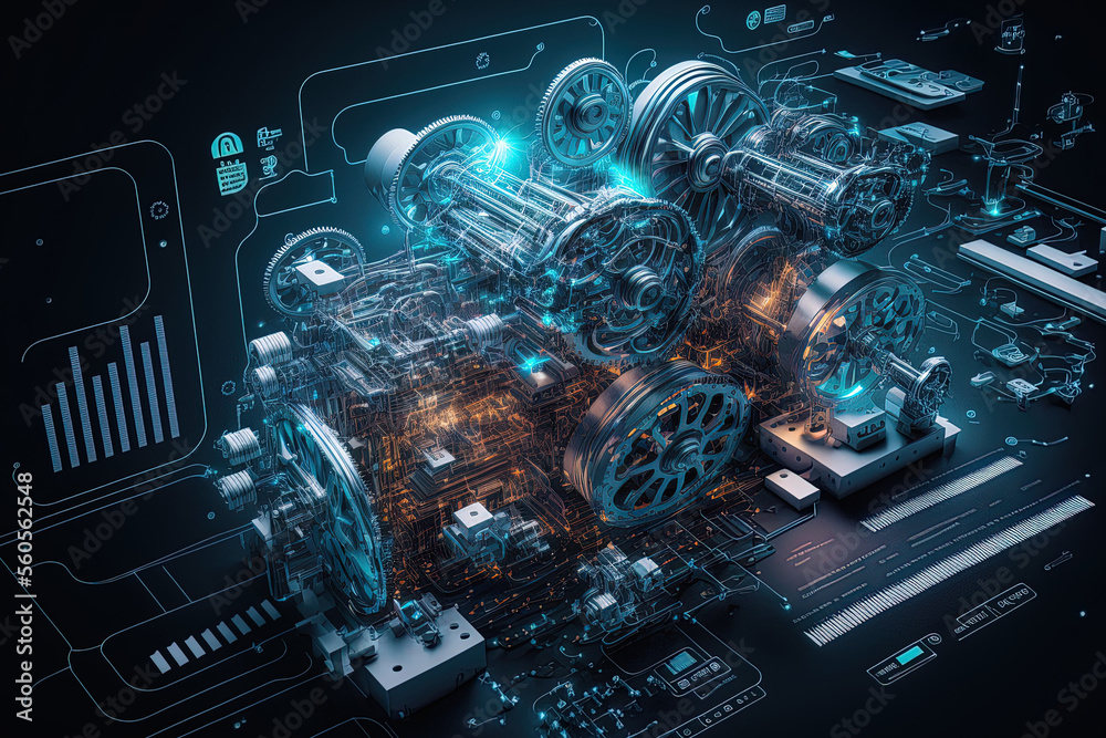 Poster clever business concept. data interchange and automation in manufacturing technologies. generative a