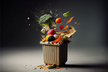 Food in perfect state in a dumpster, representing food waste, generative ia - obrazy, fototapety, plakaty