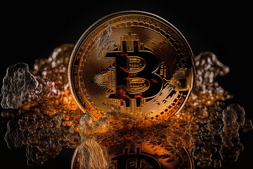 Bitcoin Gold Bitcoin Cryptocurrency Bitcoin BTC Bitcoin coins up close and in isolation on a dark background. Bitcoin mining theory, blockchain technology. Generative AI