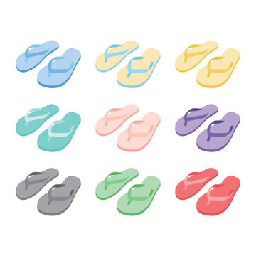 Colorful flip flops vector illustration on white background. Flip-flops are convenient for going out and walking on the beach in summer.