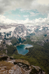Fototapeta na wymiar Trnovacko Lake and Albanian Alps taken in June 2022