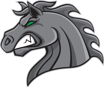 Angry Horse Head Mascot, Vector Illustration