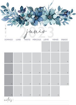 Calendario Planificador en Espa&ntilde;ol A4 - 2023. Mes de Junio