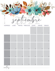 Calendario Planificador en Espa&ntilde;ol A4 - 2023. Mes de Septiembre