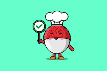 cute cartoon Lychee chef holding board in vector character illustration