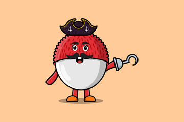 Cute cartoon mascot character Lychee pirate with hat in modern design