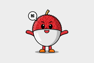 Cute cartoon Lychee character with happy expression in modern style design illustration