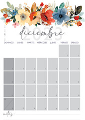 Calendario Planificador en Espa&ntilde;ol A4 - 2023. Mes de Diciembre