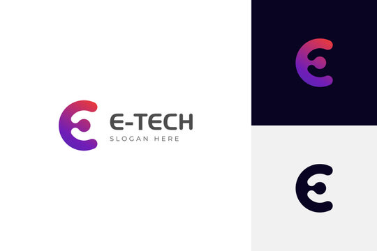 modern letter E abstract logo template, simple letter e logo for technology brand identity symbol mark design
