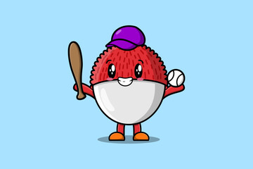 Cute cartoon Lychee character playing sport in concept flat cartoon style illustration