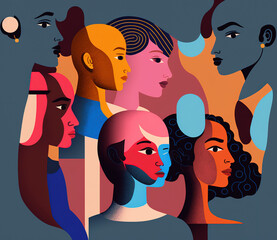 Crowd of diverse people, modern stylized flat design. Represents diversity and inclusion. - obrazy, fototapety, plakaty