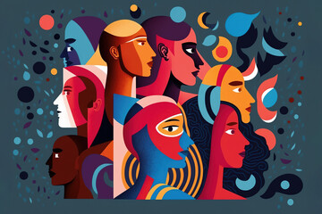 Fototapeta Crowd of diverse people, modern stylized flat design. Represents diversity and inclusion. obraz