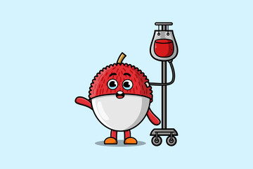 Naklejka premium Cute cartoon illustration of Lychee having blood transfusion with cute modern style deign