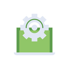 Setting technology icon with green duotone style. Computing, diagram, download, file, folder, graph, laptop . Vector illustration