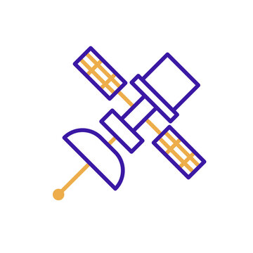 Satelite technology icon with purple and orange duotone style. Computing, diagram, download, file, folder, graph, laptop . Vector illustration