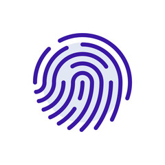 Fingerprint technology icon with purple and orange duotone style. Computing, diagram, download, file, folder, graph, laptop . Vector illustration