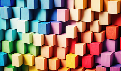 Fototapeta na wymiar Colorful cubes of wood in 3D