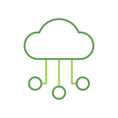 Cloud storage technology icon with green duotone style. Computing, diagram, download, file, folder, graph, laptop . Vector illustration