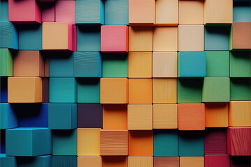 Colorful cubes of wood in 3D - obrazy, fototapety, plakaty