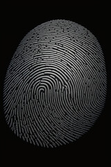 Fingerprint isolated on black background. Forensic sciences and digital identity illustration 