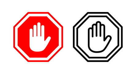 Stop icon vector illustration. stop road sign. hand stop sign and symbol. Do not enter stop red sign with hand