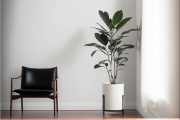 Rubber plant in a minimalist white room illustration made with Generative AI