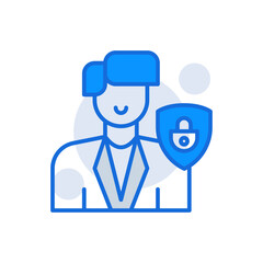 Business Protection business icon with blue duotone style. Corporate, currency, database, development, discover, document, e commerce. Vector illustration